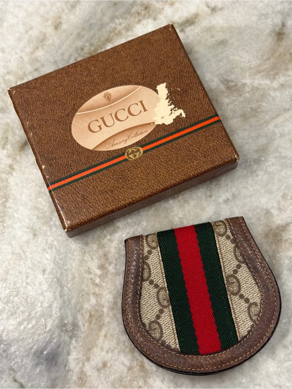 Gucci Brown GG Canvas Money Clip with Green-Red Web Stripe